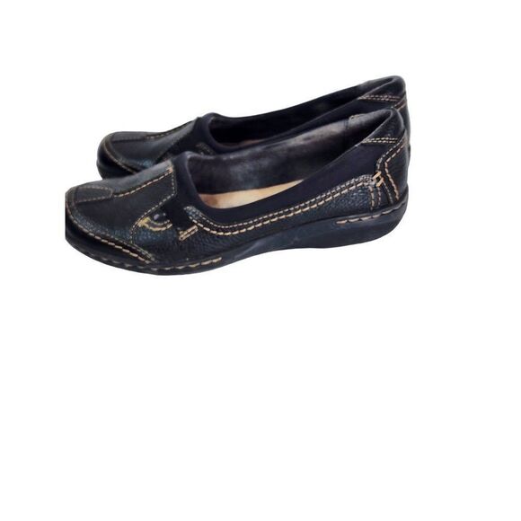 Clark's Black Soft Cushion Leather Slip On Size 7.5 Women's Shoes - Picture 4 of 8